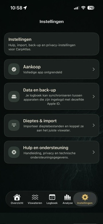 Instellingen, import en back-up in CartAtlas